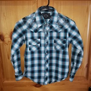 Girls cowgirl hardware boutique shirt girls size M NWOT aqua blue
